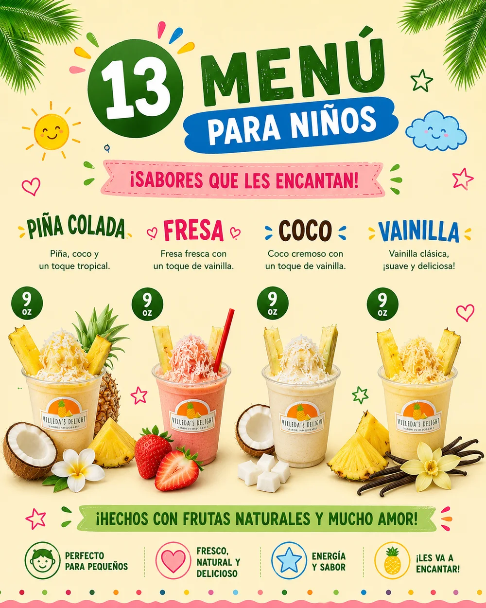 Kids Piña Colada, Fresa, Coco, and Vainilla